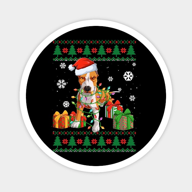 Funny Dog lover Cute Pitbull Santa hat Ugly Christmas Sweater Magnet by TeeBlade